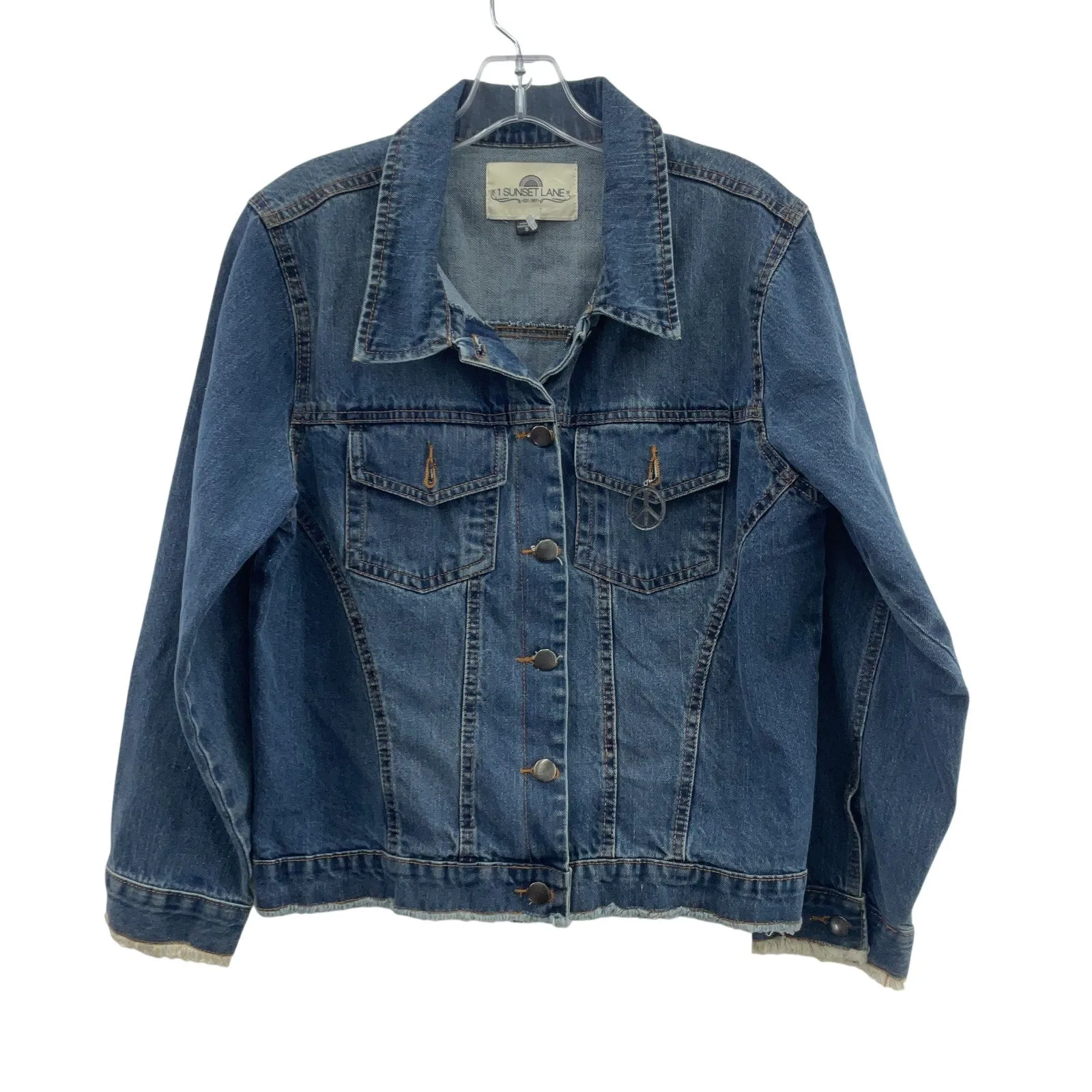 1 Sunset Lane Blue Denim Trucker Cotton Biker Jacket Women's Size S Preowned