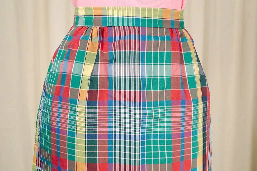 1970s Rainbow Plaid Midi Skirt