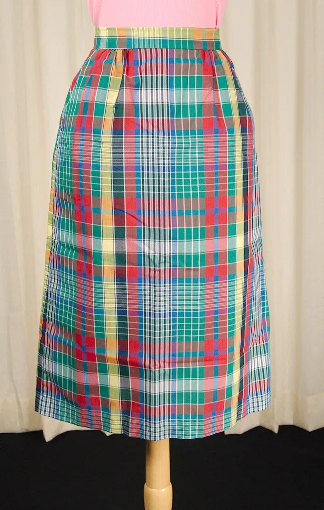 1970s Rainbow Plaid Midi Skirt