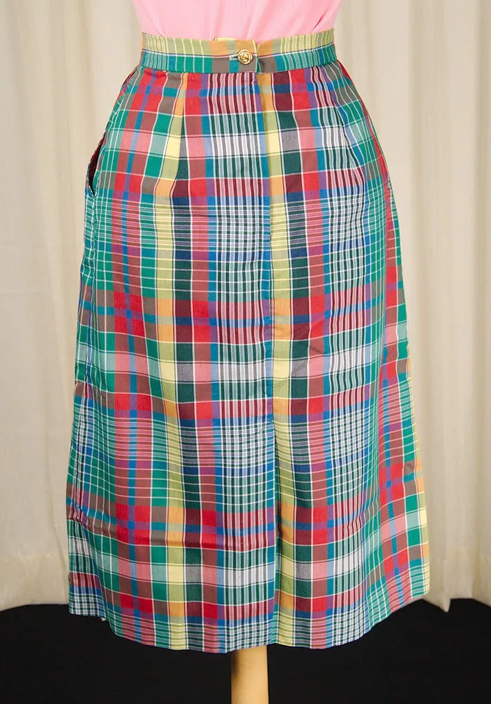 1970s Rainbow Plaid Midi Skirt
