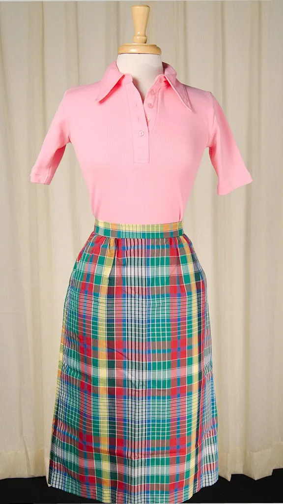 1970s Rainbow Plaid Midi Skirt