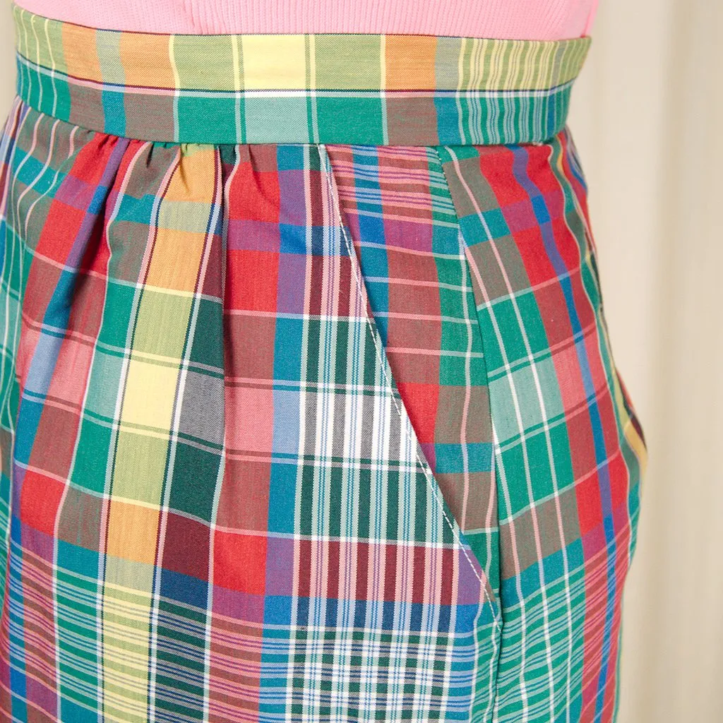 1970s Rainbow Plaid Midi Skirt