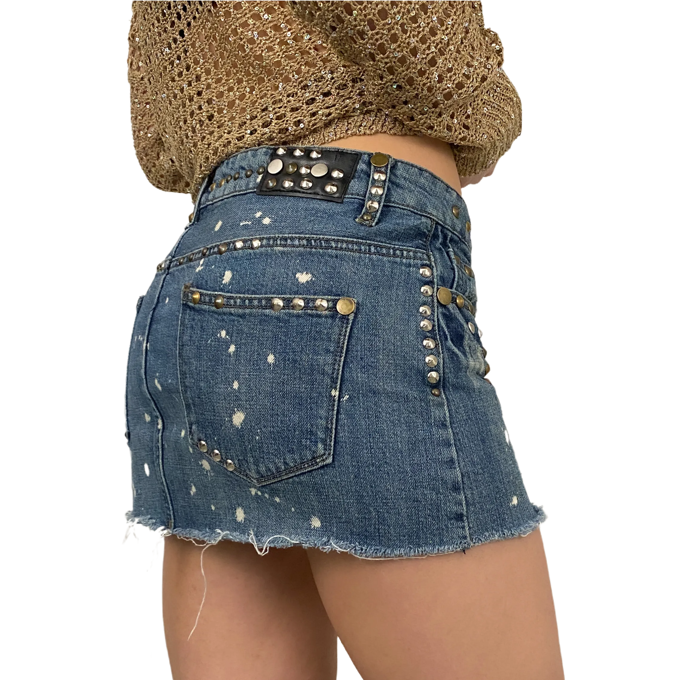 2000s Studded Denim Mini Skirt (S)