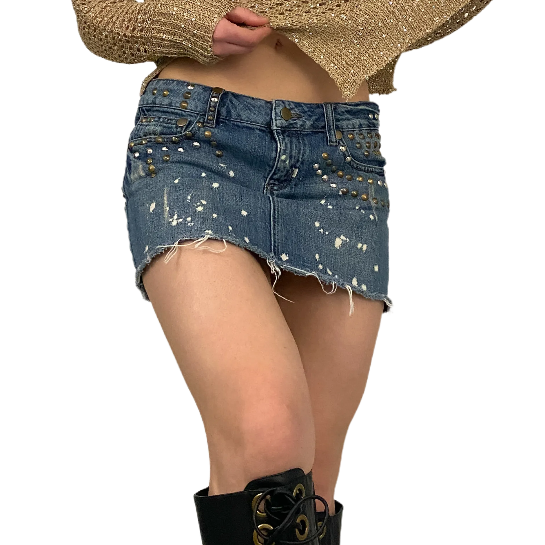 2000s Studded Denim Mini Skirt (S)