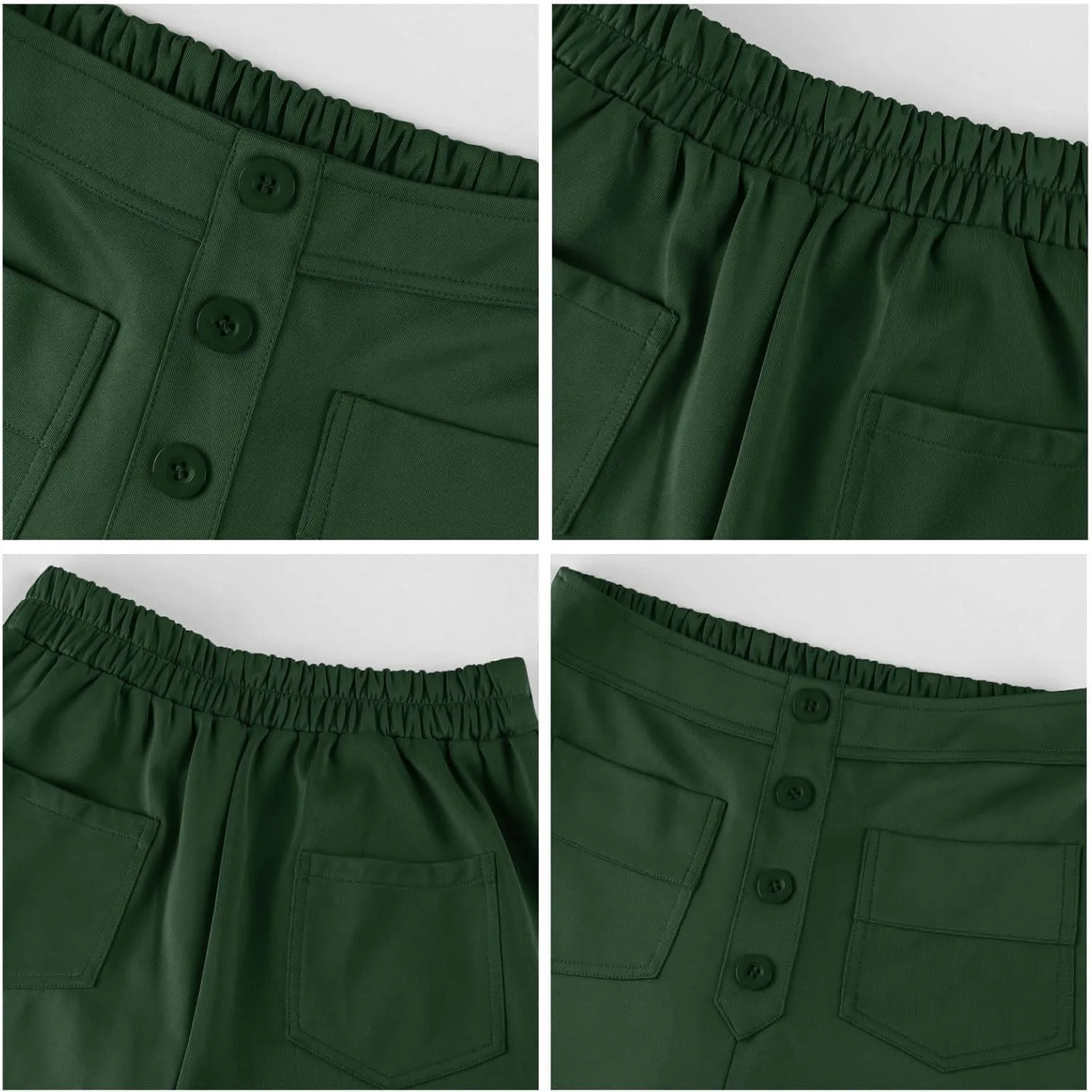 2024 Women's Casual Work Pants High Waisted Wide Leg Office Pants Stretchy Button Down Trousers with Multiple Pockets