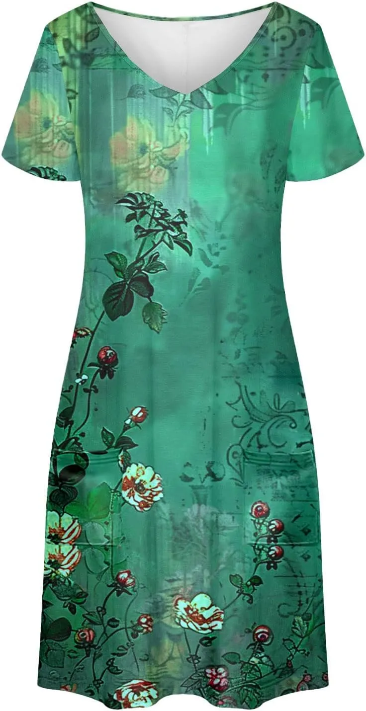 2025 Beach Dresses for Women Short Sleeve V Neck Summer Shirt Dress Loose Fit Casual Sundress