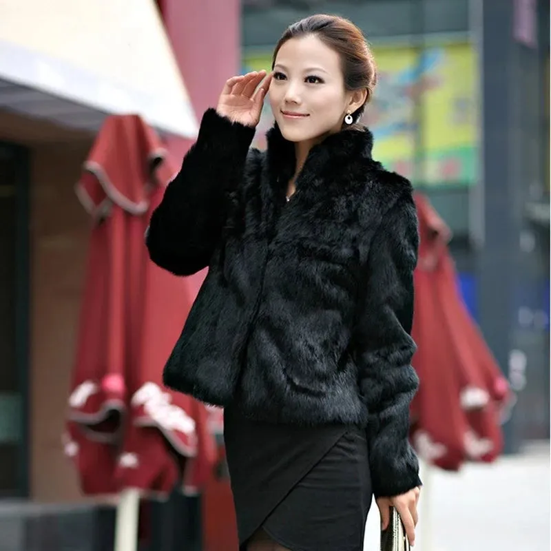 2025 New Autumn Winter Real Genuine Rabbit Fur Coat Women Full Pelt Real Rabbit Fur Jacket Fashion Fur Mandarin Collar Overcoats