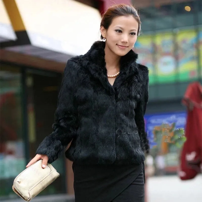2025 New Autumn Winter Real Genuine Rabbit Fur Coat Women Full Pelt Real Rabbit Fur Jacket Fashion Fur Mandarin Collar Overcoats