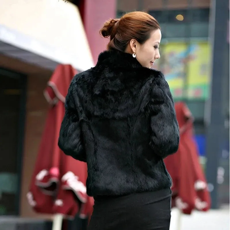 2025 New Autumn Winter Real Genuine Rabbit Fur Coat Women Full Pelt Real Rabbit Fur Jacket Fashion Fur Mandarin Collar Overcoats