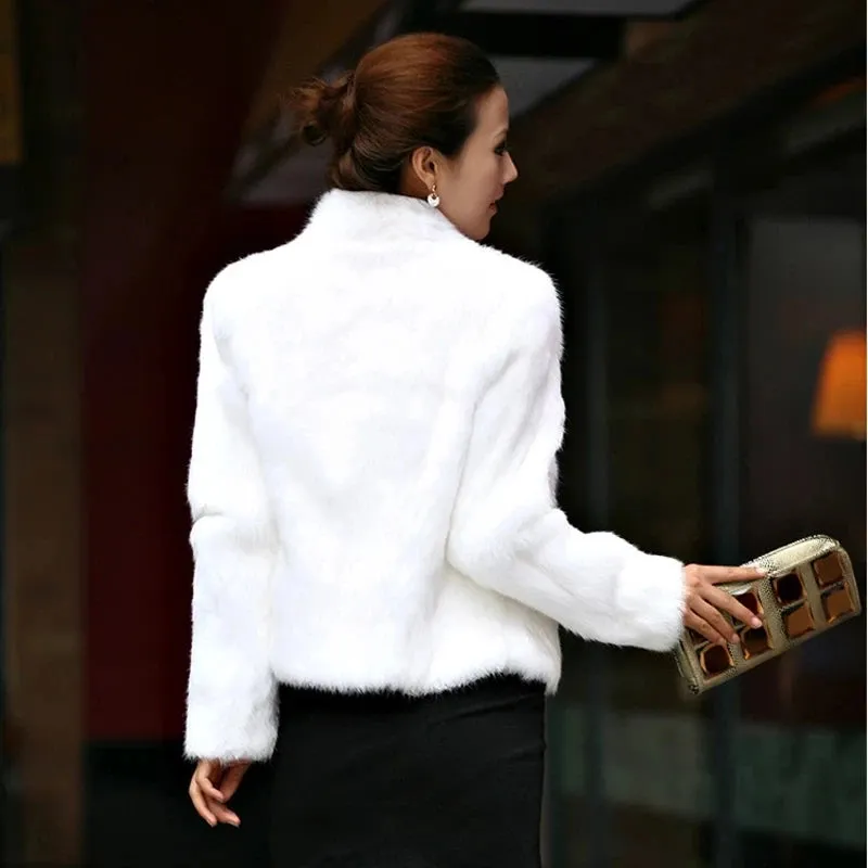 2025 New Autumn Winter Real Genuine Rabbit Fur Coat Women Full Pelt Real Rabbit Fur Jacket Fashion Fur Mandarin Collar Overcoats