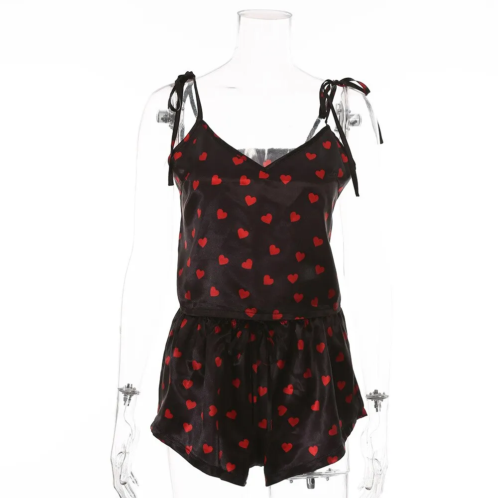 2psc Faux Silk Satin Pajamas Set Summer Women Sleepwear Sleeveless