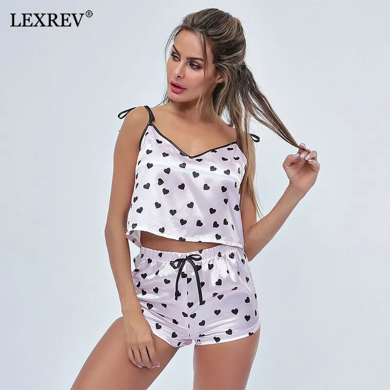 2psc Faux Silk Satin Pajamas Set Summer Women Sleepwear Sleeveless