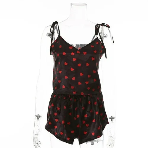 2psc Faux Silk Satin Pajamas Set Summer Women Sleepwear Sleeveless