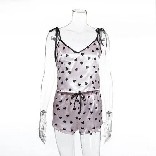 2psc Faux Silk Satin Pajamas Set Summer Women Sleepwear Sleeveless