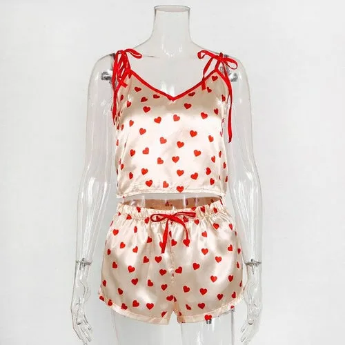 2psc Faux Silk Satin Pajamas Set Summer Women Sleepwear Sleeveless