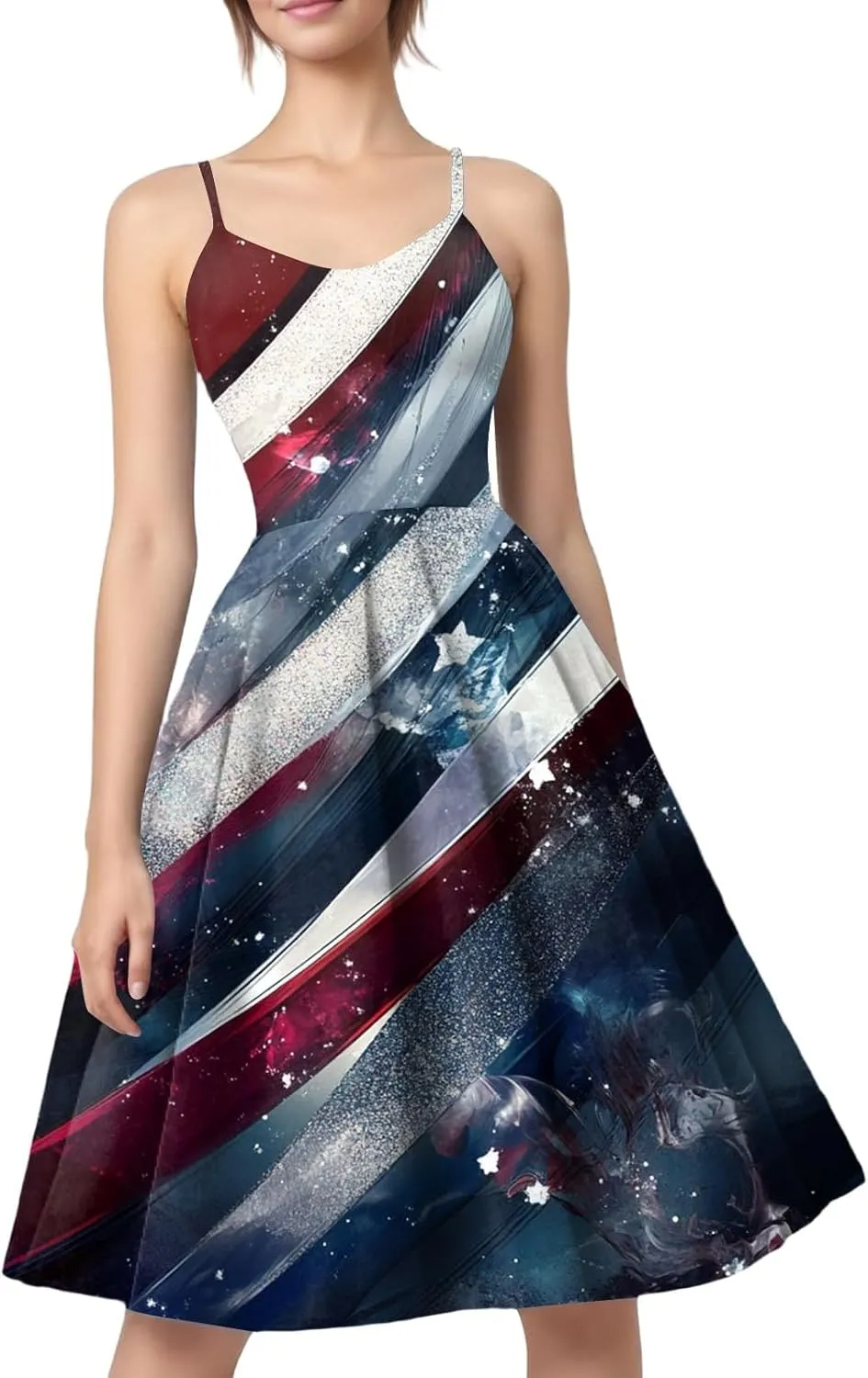 4th of July Dress for Women Women's Independence Day Print Off-The-Shoulder 50s 60s Punk Vintage Dresses