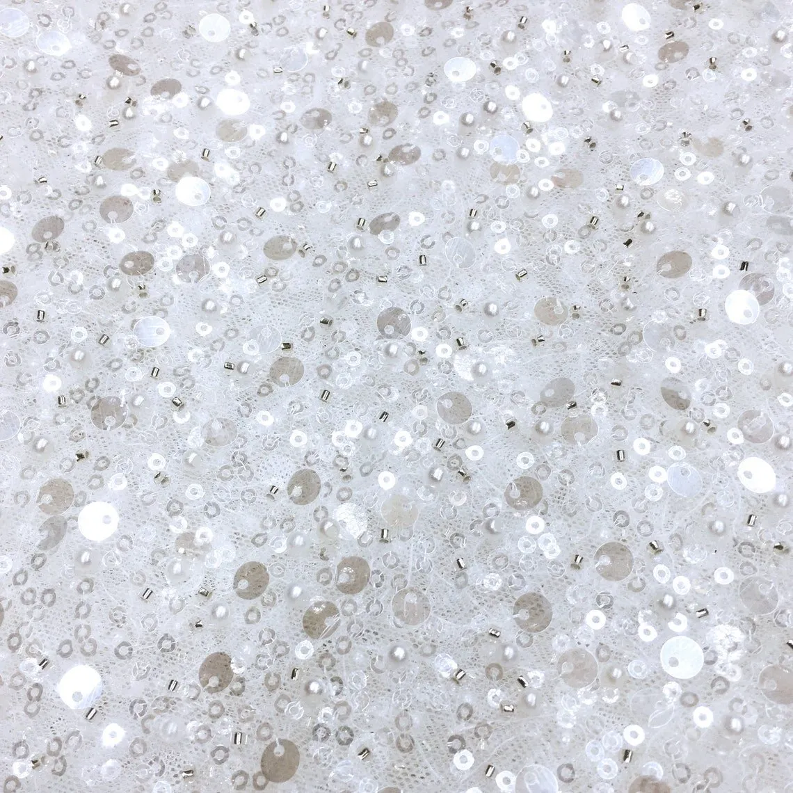 5 YARDS / GRACE Clear Off-White Beaded Mesh Ground Glitter Embroidery Mesh Lace Dress Fabric