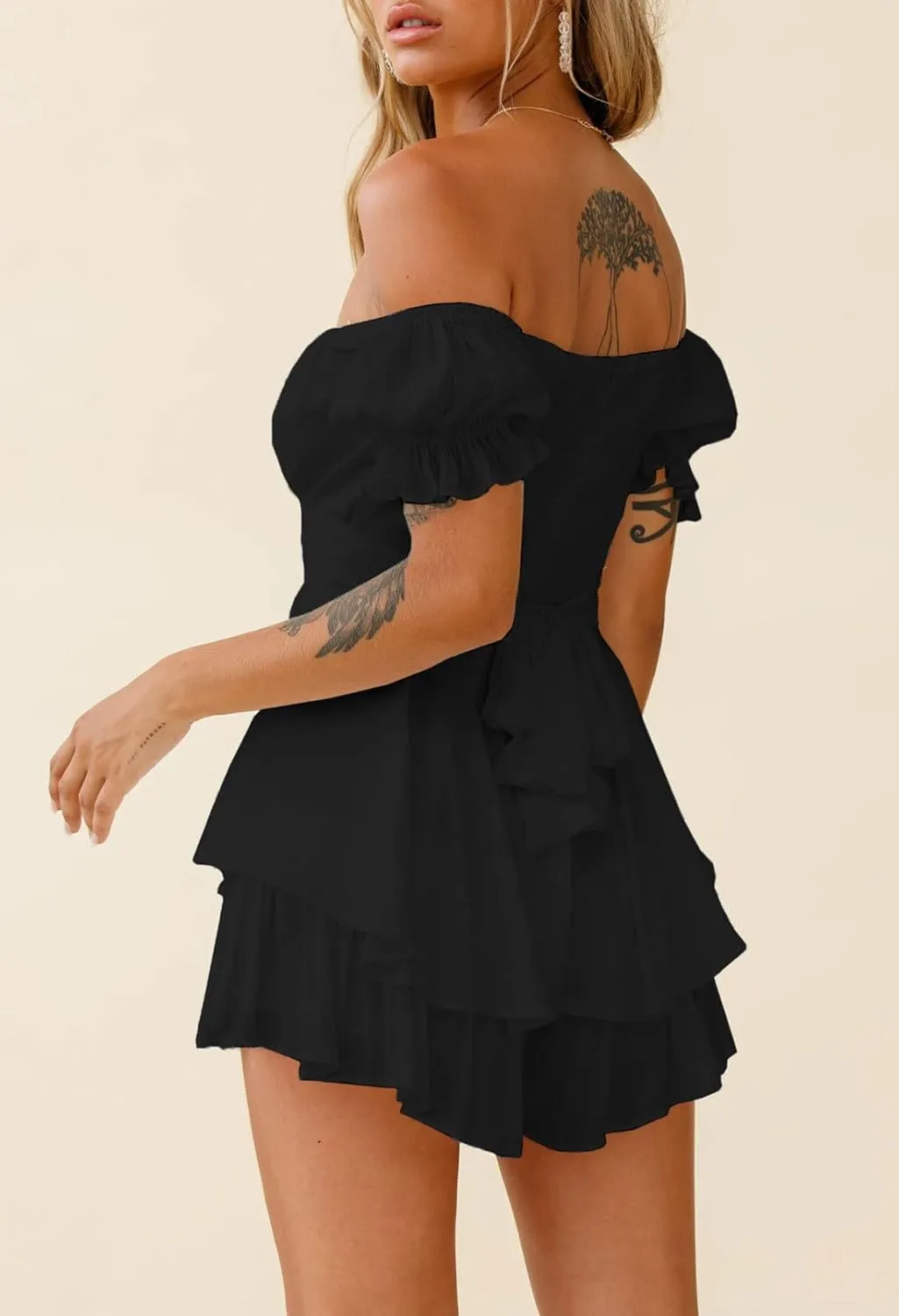 AOHITE Womens Summer Tube Top Dress Off-Shoulder Ruffled Flowy Mini Short Dresses