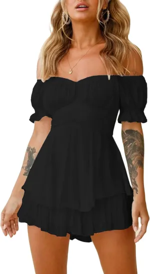 AOHITE Womens Summer Tube Top Dress Off-Shoulder Ruffled Flowy Mini Short Dresses