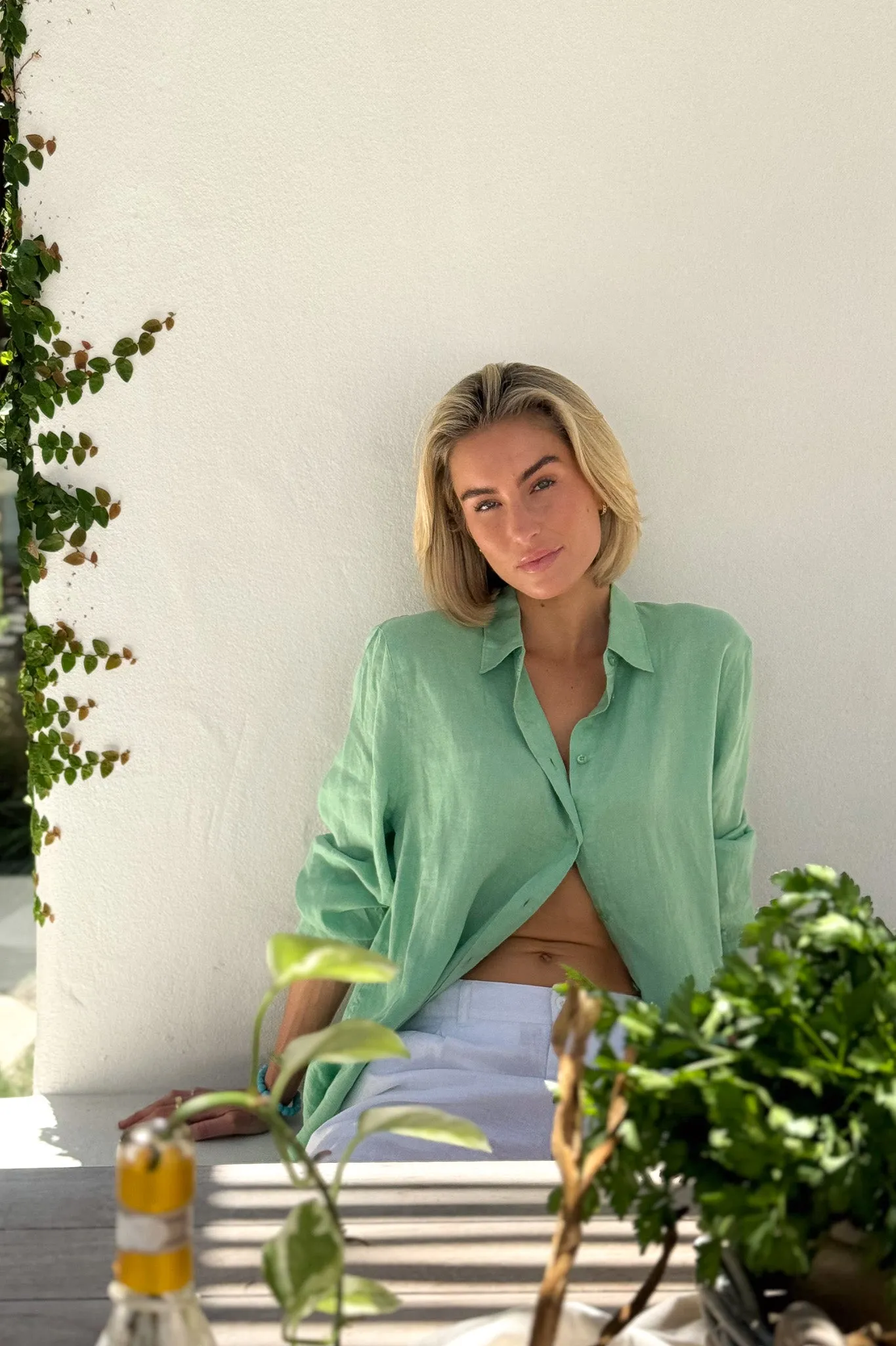Avocado Boyfriend Linen Shirt