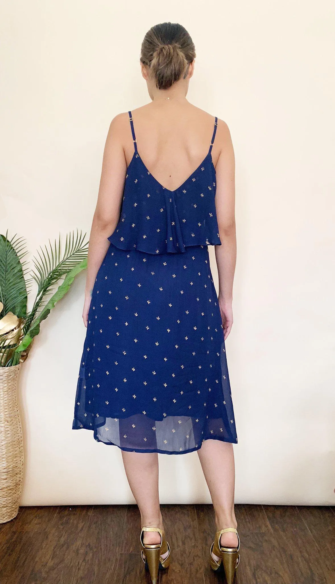 Baby Cacti 'Cropped' Midi Dress in Navy   Gold