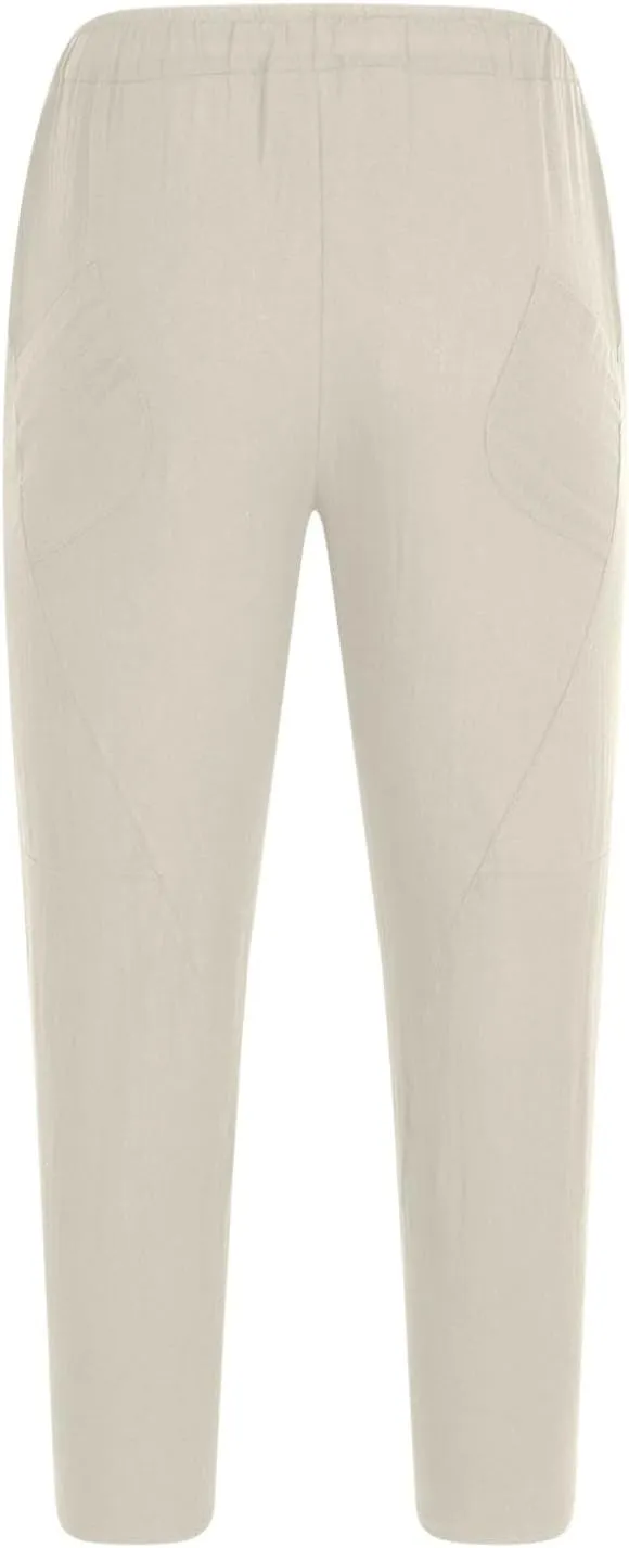 Baggy Pants for Men Trendy Cotton Linen Summer Beach Pants Casual Loose Lounge Cropped Harem Trousers with Pockets