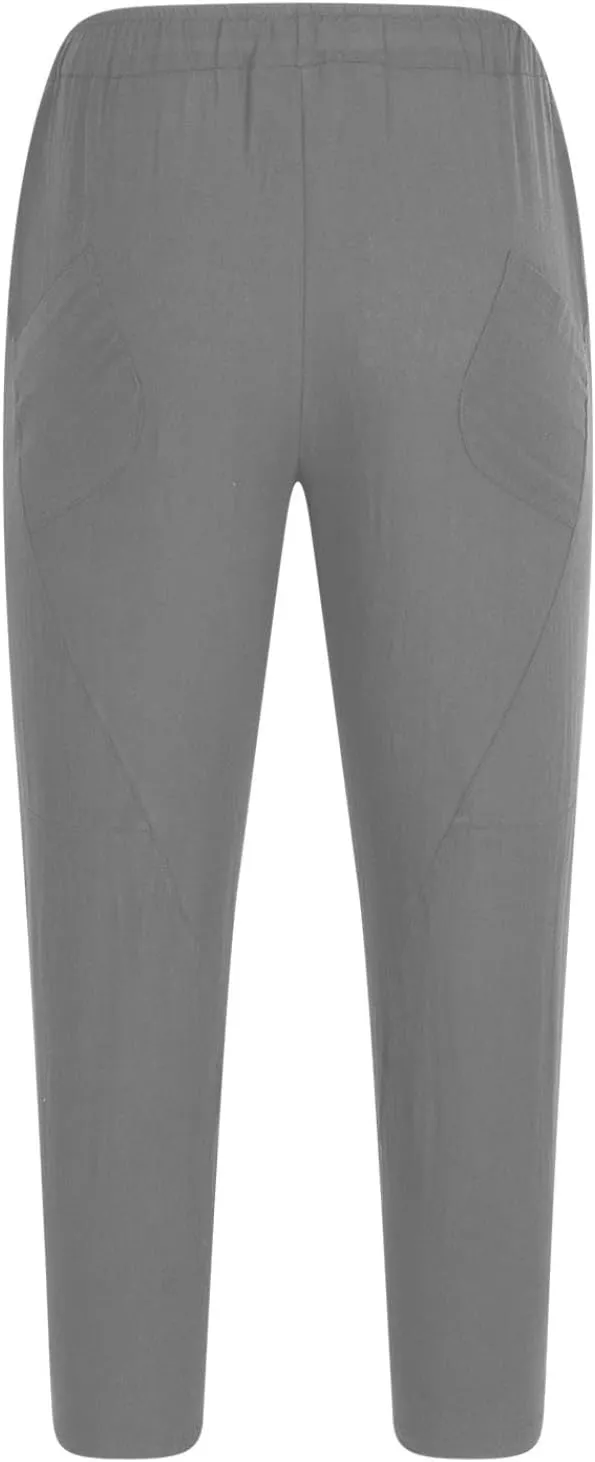 Baggy Pants for Men Trendy Cotton Linen Summer Beach Pants Casual Loose Lounge Cropped Harem Trousers with Pockets