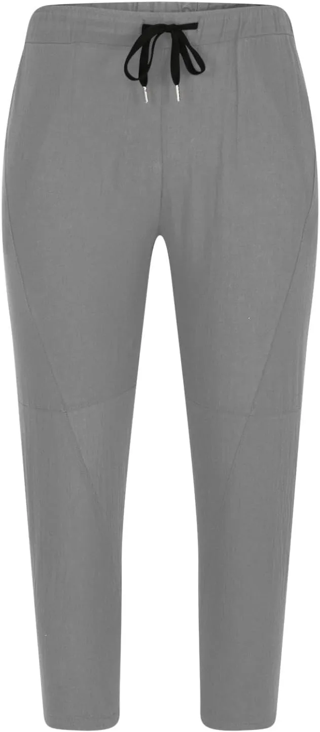 Baggy Pants for Men Trendy Cotton Linen Summer Beach Pants Casual Loose Lounge Cropped Harem Trousers with Pockets
