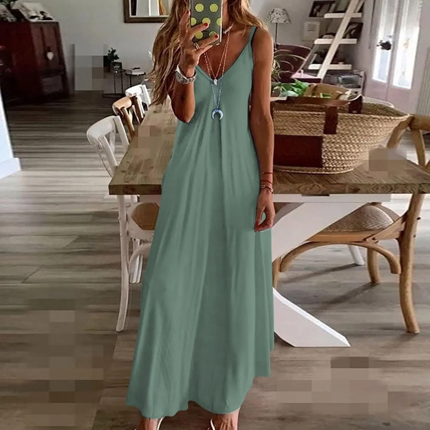 Beach Dresses for Women 2025 Printed Long Skirt Casual Flower Sleeveless V Neck Long Sun Square Neck Floral Midi
