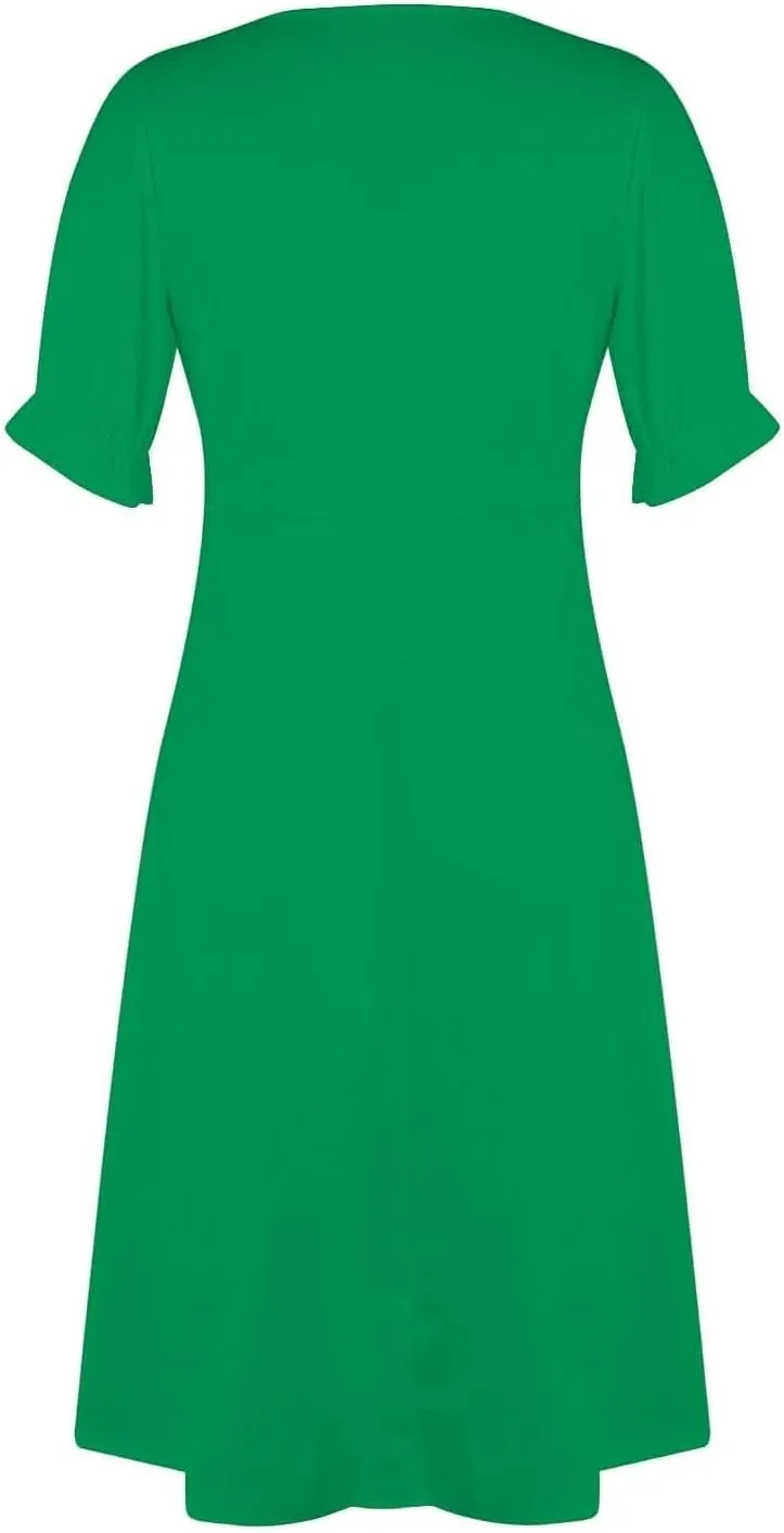 Beach Dresses for Women,2025 Spring Trendy Floral Boho Dress,Elegant V Neck Short Sleeve Irregular Hem Midi Dress