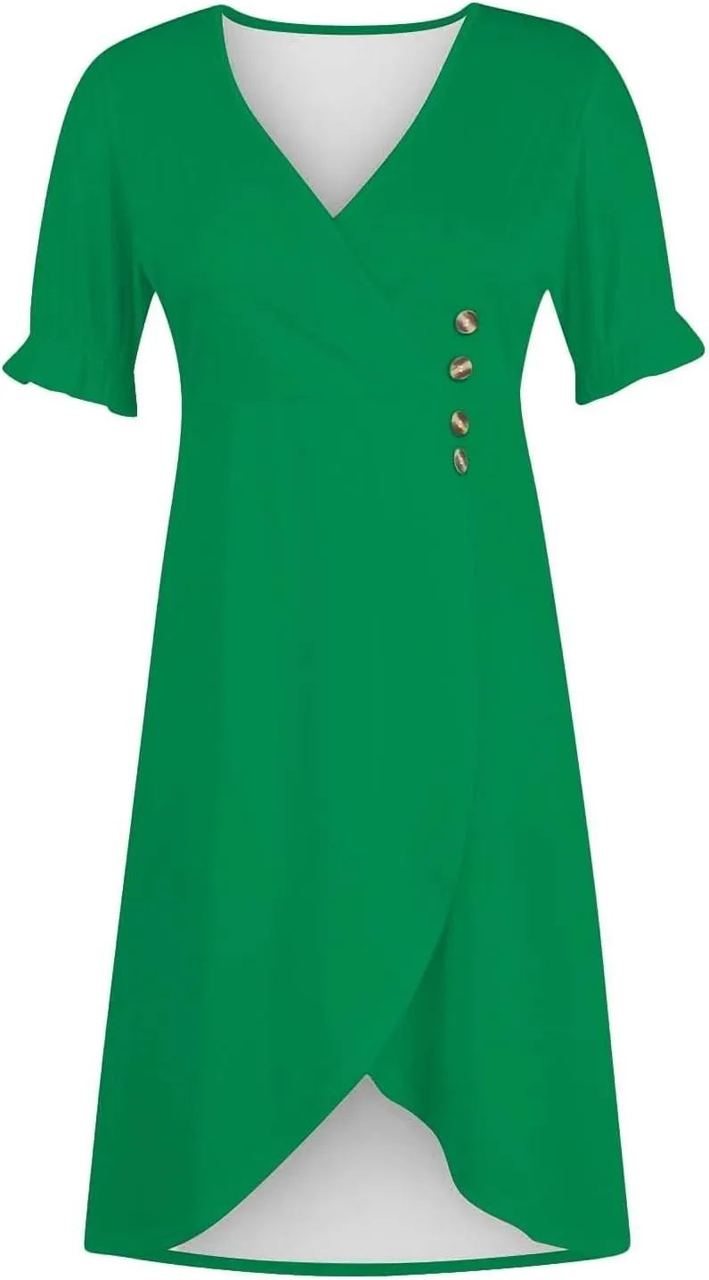 Beach Dresses for Women,2025 Spring Trendy Floral Boho Dress,Elegant V Neck Short Sleeve Irregular Hem Midi Dress