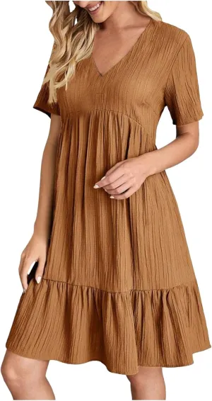 Beach Dresses for Women,2025 Summer V Neck Sleeveless Mini Dresses Ruffle a Line Short Dress Boho Flowy Sundress