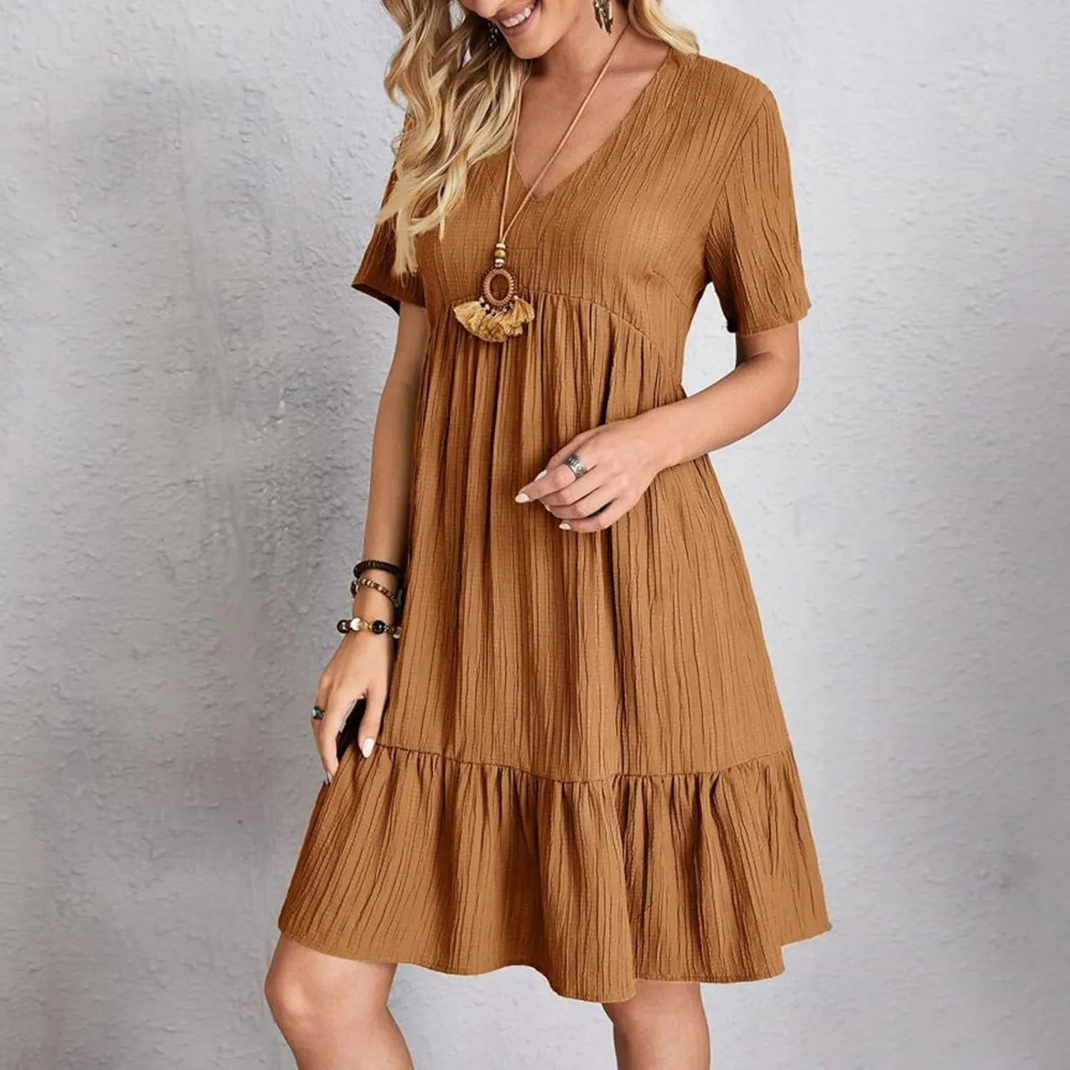 Beach Dresses for Women,2025 Summer V Neck Sleeveless Mini Dresses Ruffle a Line Short Dress Boho Flowy Sundress