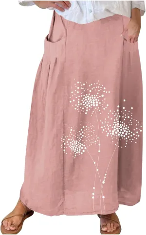 Beach Skirts for Women Fashion Floral Graphic Printed Stretchy Waisted Pleated Skirt Oversized Boho Vacation Skirt