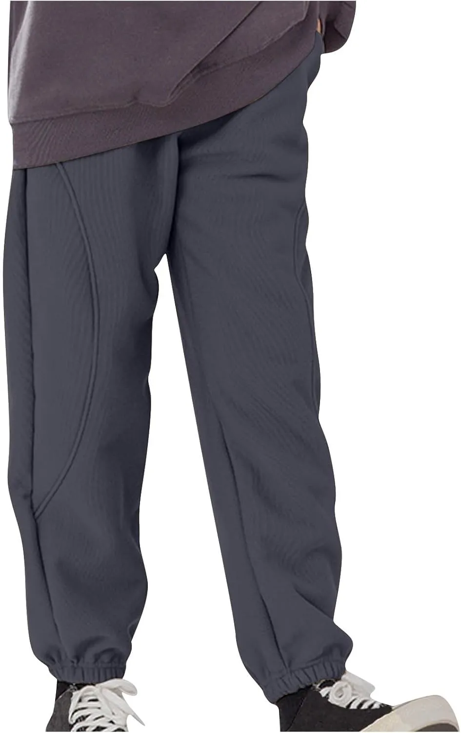 Beige Jogger Pants for Kids Comfortable Casual Pants with Elastic Waist and Ribbed Cuffs for Girls