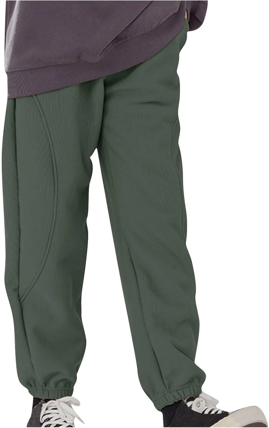 Beige Jogger Pants for Kids Comfortable Casual Pants with Elastic Waist and Ribbed Cuffs for Girls