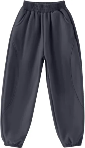 Beige Jogger Pants for Kids Comfortable Casual Pants with Elastic Waist and Ribbed Cuffs for Girls