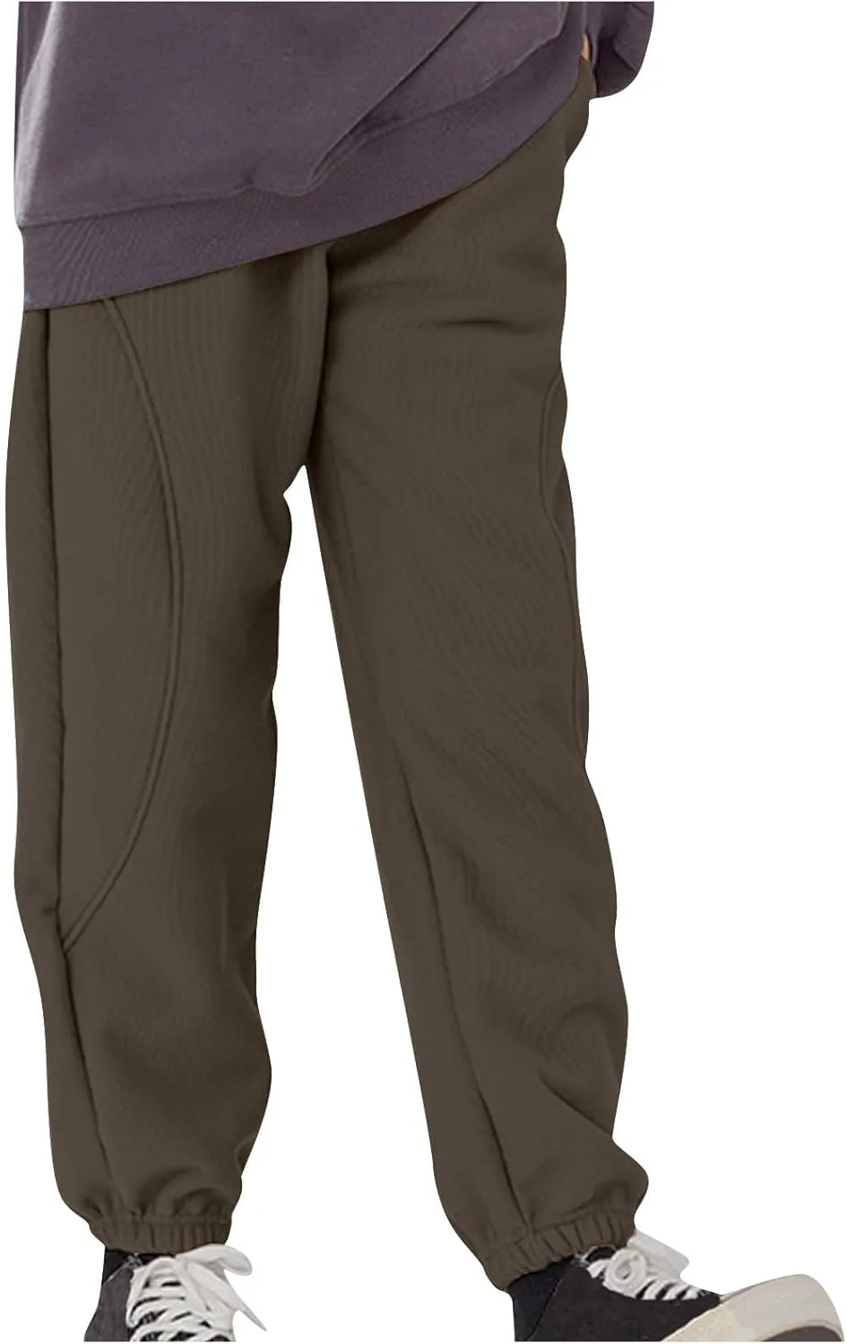 Beige Jogger Pants for Kids Comfortable Casual Pants with Elastic Waist and Ribbed Cuffs for Girls