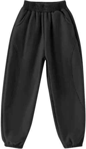 Beige Jogger Pants for Kids Comfortable Casual Pants with Elastic Waist and Ribbed Cuffs for Girls