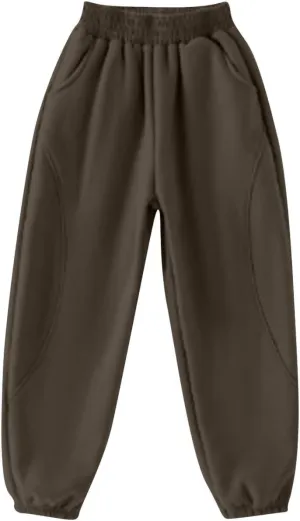 Beige Jogger Pants for Kids Comfortable Casual Pants with Elastic Waist and Ribbed Cuffs for Girls
