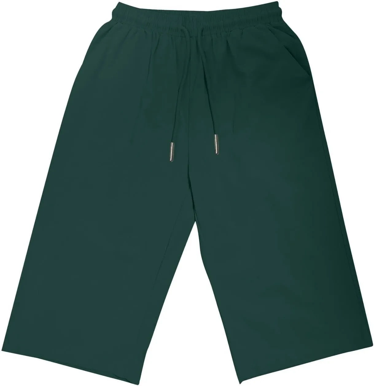Bermuda Shorts for Women Knee Length Elastic Waist Drawstring Linen Capri Lightweight Summer Long Shorts with Pockets