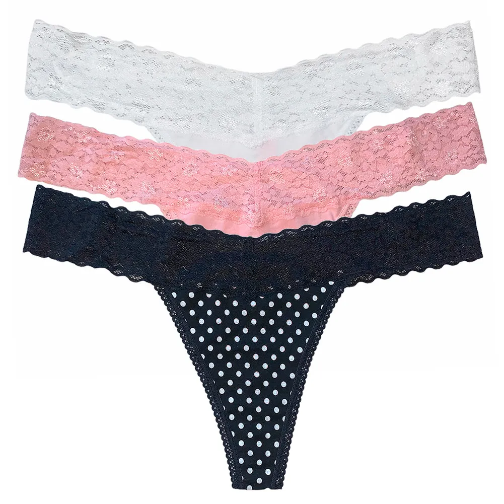 Betsy Johnson Women's Thong Panties 3 Pack Classic Lace Thong Panty Underwear