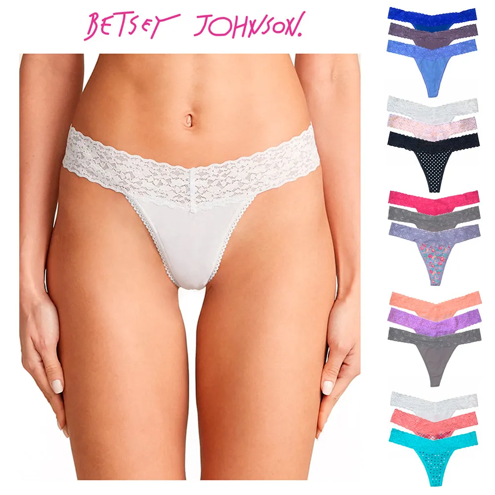 Betsy Johnson Women's Thong Panties 3 Pack Classic Lace Thong Panty Underwear