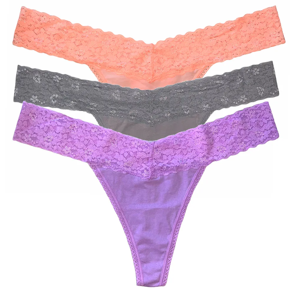 Betsy Johnson Women's Thong Panties 3 Pack Classic Lace Thong Panty Underwear