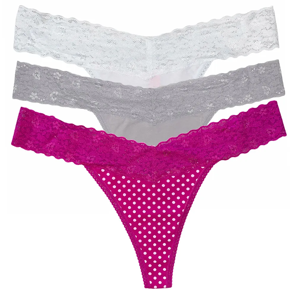 Betsy Johnson Women's Thong Panties 3 Pack Classic Lace Thong Panty Underwear
