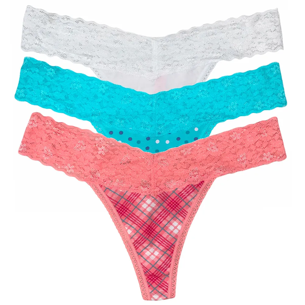 Betsy Johnson Women's Thong Panties 3 Pack Classic Lace Thong Panty Underwear