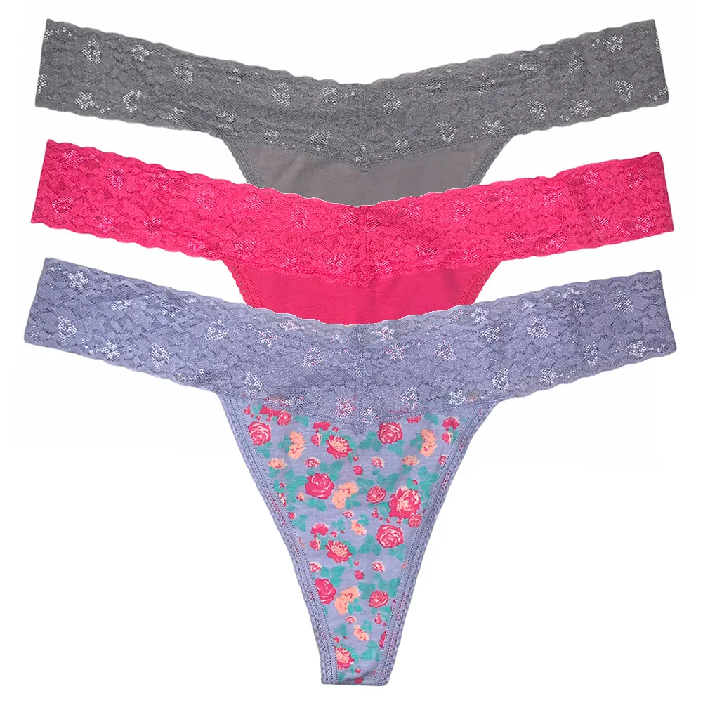Betsy Johnson Women's Thong Panties 3 Pack Classic Lace Thong Panty Underwear