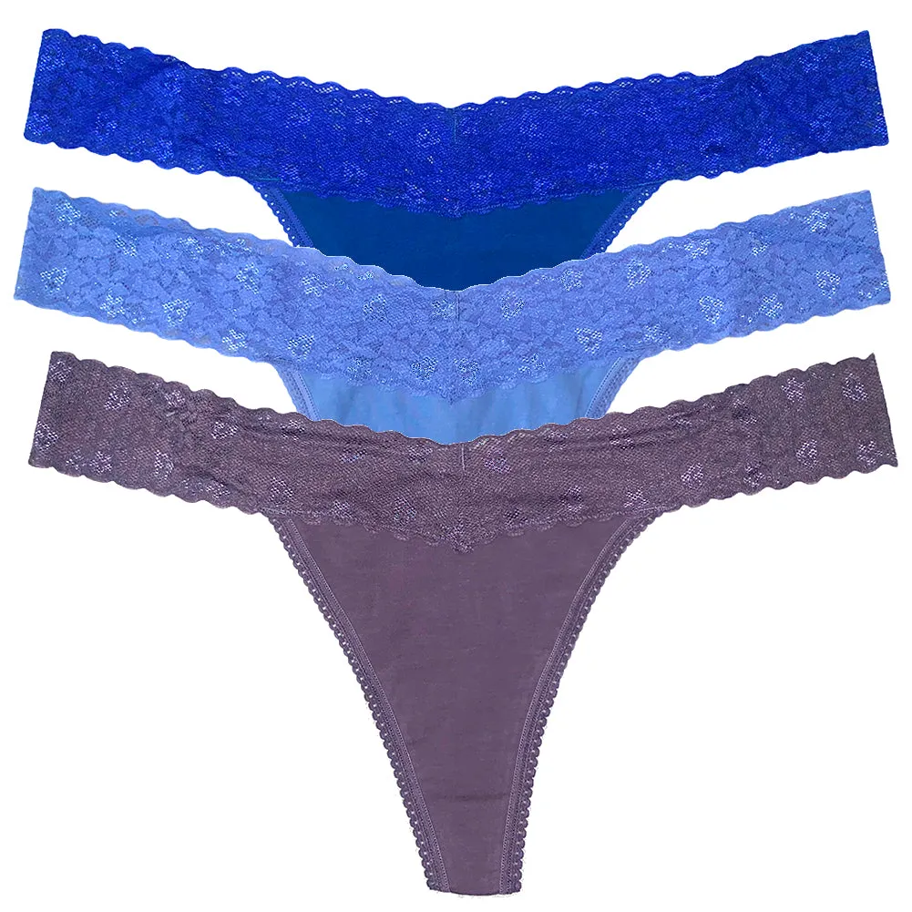 Betsy Johnson Women's Thong Panties 3 Pack Classic Lace Thong Panty Underwear