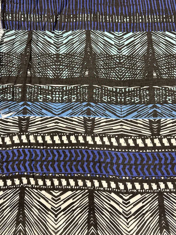 Blue Zebra Stripe Print Poly Print Chiffon Fabric