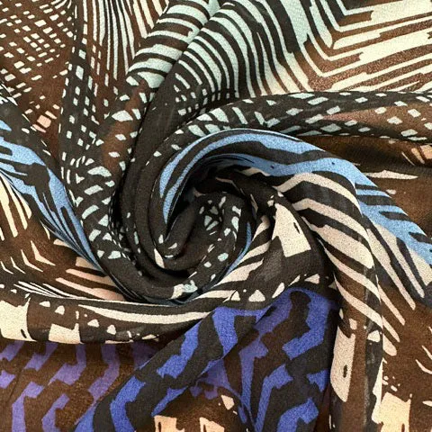 Blue Zebra Stripe Print Poly Print Chiffon Fabric